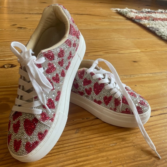 Betsey Johnson Shoes - Betsey Johnson rhinestone red heart sneakers. Brand new! Size 8